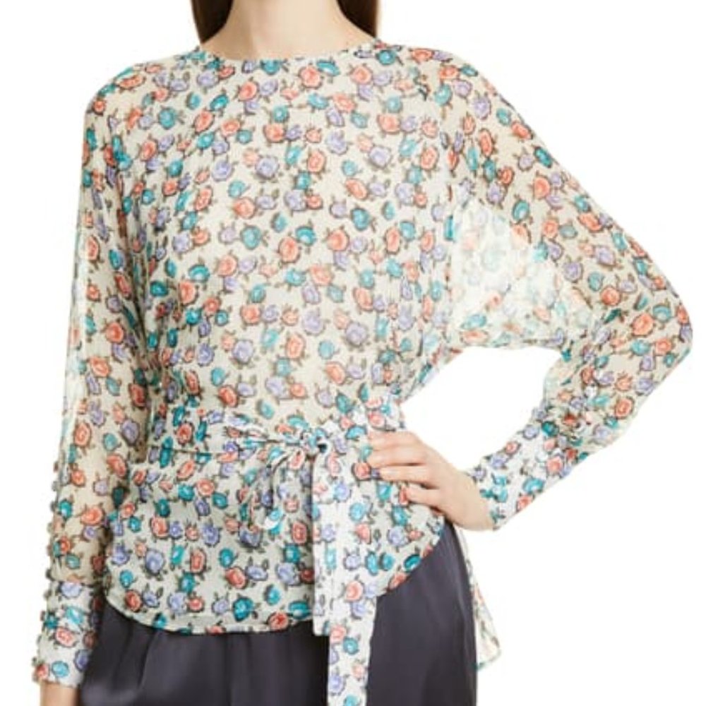 JASON WU SilkTop Long Sleeves in Soft Floral Print Size 10 New NWT